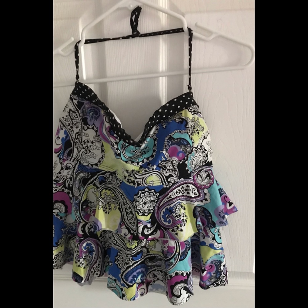 Kenneth Cole Ruffled Tankini Top Size L